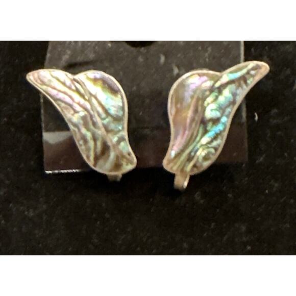 VTG TAXCO MSR SIGNED STERLING SILVER ABALONE Screw Back Earrings - Picture 3 of 9